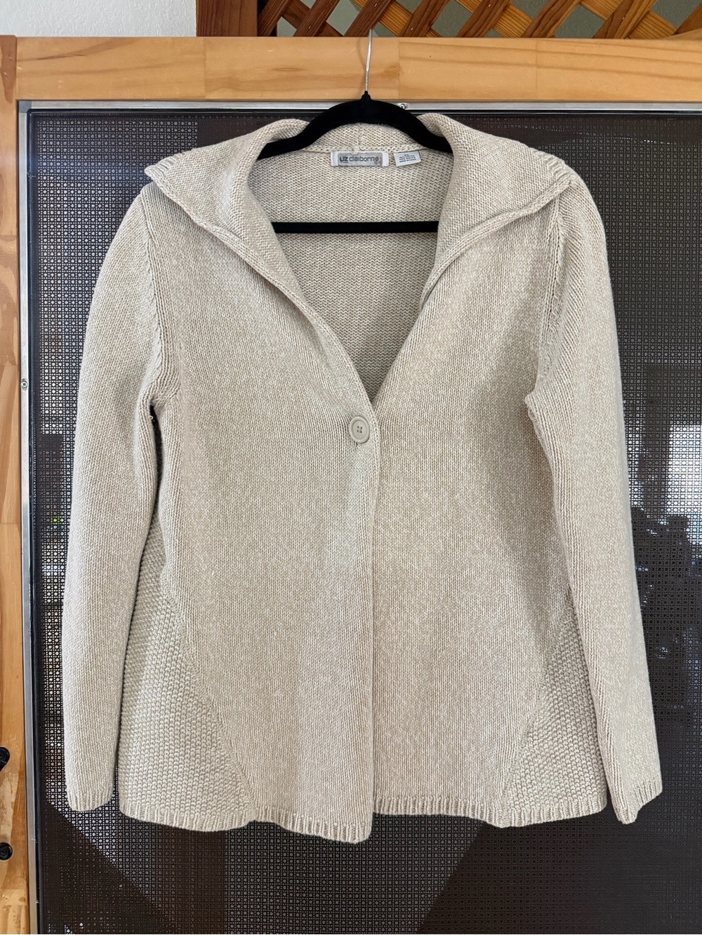 Liz Claiborne Cream Knit Single-Button Cardigan